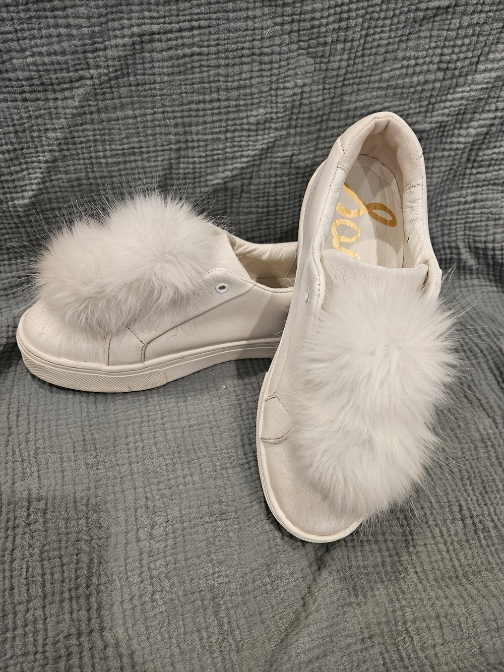 Sam Edelman Leya White Leather Pom Pom Platform Slip On Sneakers - 7.5/EU 37.5